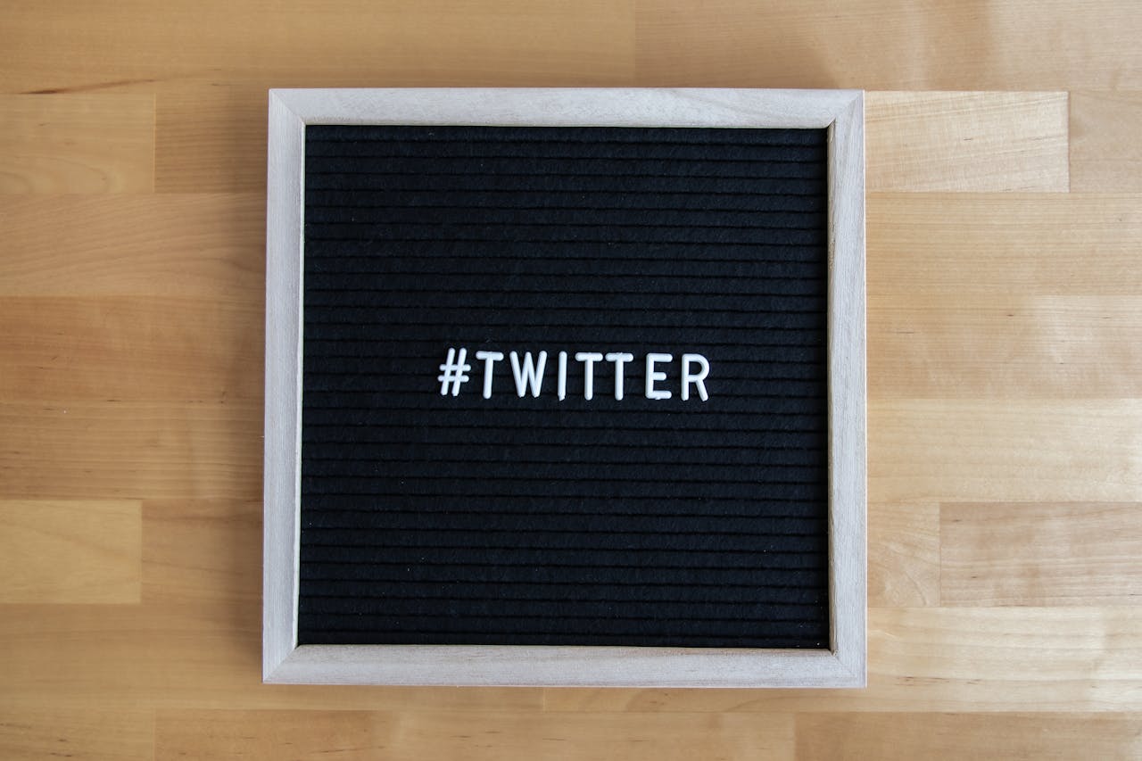A letter board with the hashtag Twitter displayed, ideal for social media marketing concepts.